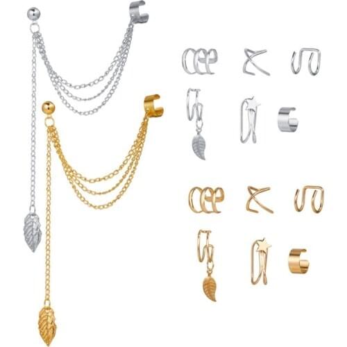 7Pcs Ear Cuff Fake Lip Helix Cartilage Clip On Wrap Earrings Kit Non Piercing Tassel Drop Earrings For Women