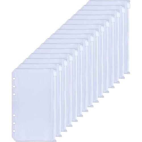 A6 6-Holes Binder Pockets Clear PVC Binder Envelopes Zipper Binder Pouches for A6 Notebook Binder, Waterproof