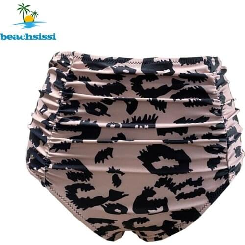 Beachsissi New Summer Leopard Print Bikini Swim Bottom High Waist Swimwear Ruched Design Bathing Swimming Swisuit Panty