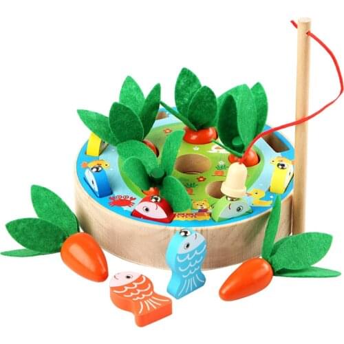 Kids Wooden Montessori Toys Harvest Carrot Magnetic Fishing Game Block Set Children Matching Carrot Game Early Education Toys