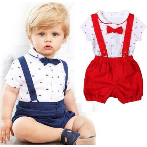 Baby Boys Clothes Summer Kids Boy Clothing Gentleman Infant Boys Clothes Bodysuit+Pants 2Pcs Summer Boy Clothing Set Outfits Boy