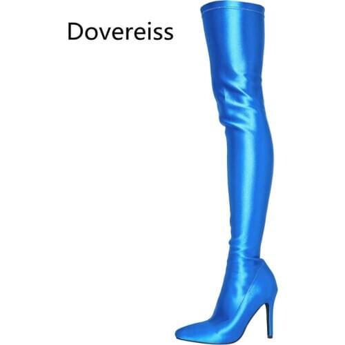 Dovereiss Fashion Womens Shoes Winter new Pointed Toe Stilettos Heels Sexy Elegant Zipper Over the knee boots new big size 48