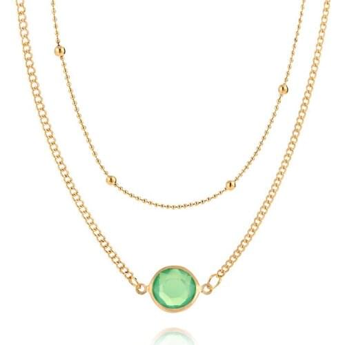 Natural Crystal 2-Layer Necklace Color Gold Opal Stone Pendant Necklace Bohemia Ethnic Chain and Necklace Womens Jewelry