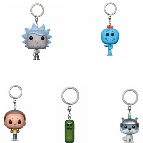 Funko pop Anime Rick Morty Figures Toys Funny Rick Morty Pickle Rick Mr. Meeseeks Dolls keychain Keyring Action Figure