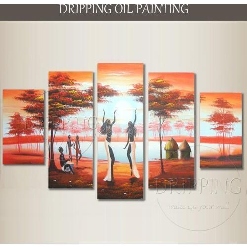 Artist Hand-painted Dancing African Woman Oil Painting Abstract African Tribe Oil Painting Handmade Group African Oil Painting