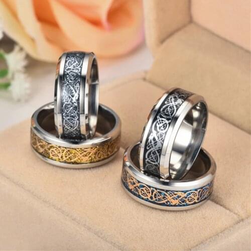 Titanium Steel Dragon Rings Black And Blue Mans Gifts Wedding Band Jewelry Size 6-12