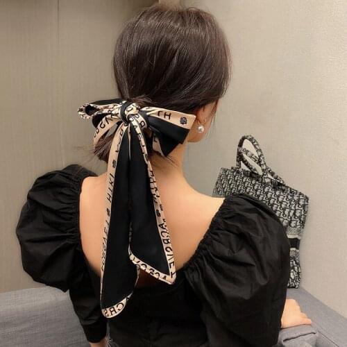 Korean version of the solid color letter slender hairband temperament small scarf women fashion double-sided streamer hair acces