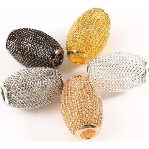 Round Ball 15x22mm 10/20pcs Mesh Net Spacer Metal Beads big hole for DIY European charms Bracelet Jewerlry findings
