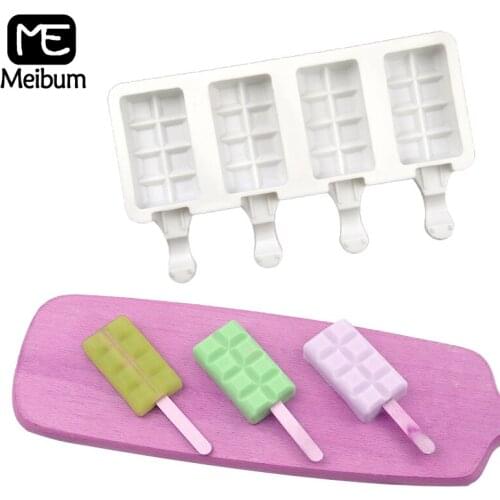 Meibum Summer Popsicle Molds 4 Cavity Silicone Ice Cream Moulds Child Freezer Juice Dessert Baking Tools Kitchen Ice Cube Tray