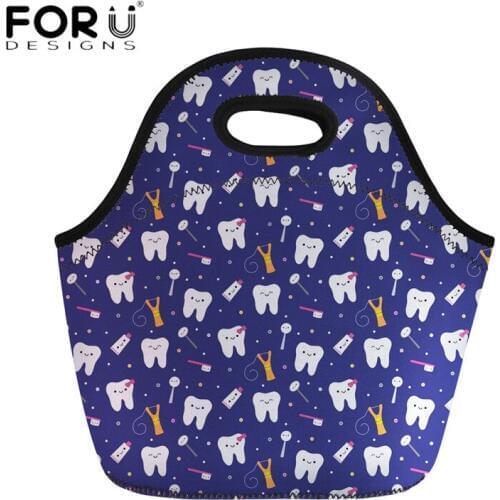 FORUDESIGNS Cute Cartoon 3D Dentist Women Lunch Bags Portable Insulated Pouch Cooler Food Bag for Students School Lunch Box Bag