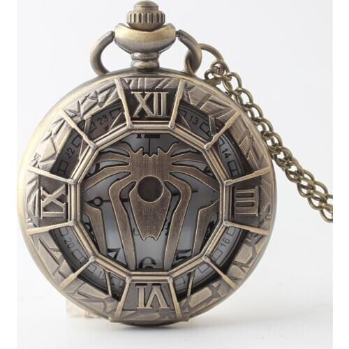Fashion Watch Necklace Spider Halloween Pendants Round Chain Long Collar Collare Mens Womens Bronze Color Necklace Jewelry Gift