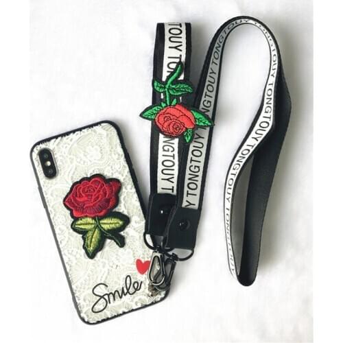 Fashion Sexy 3D Rose Flower Hard PC Lace Phone Case For iPhone XS Max XR With Lanyard