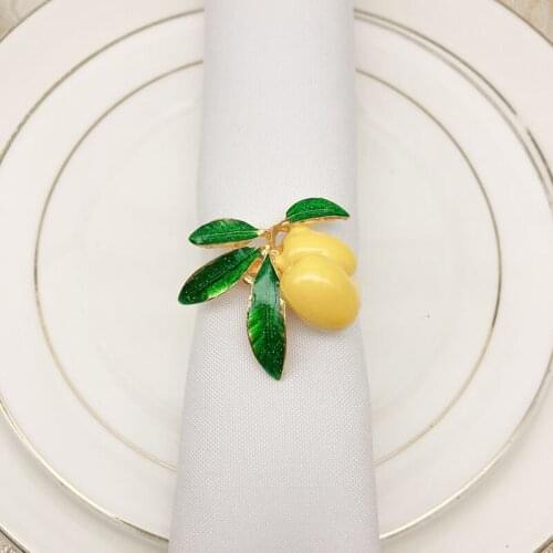 Pack of 6 Napkin Rings Tropical Fruit Lemon Wedding Napkin Holder Gold Buckle for Dinning Table Decor Summer Party Supplies