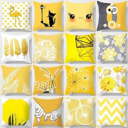 Cartoon Yellow Element Printed Cushion Cover Home Decoration 45cmx45cm Peach Skin Pillowcase Sofa Pillow Covers Decorative