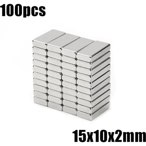 100Pcs 15x10x2 Neodymium Magnet 15*10*2 mm N35 NdFeB Block Super Powerful Strong Permanent Magnetic imanes Block