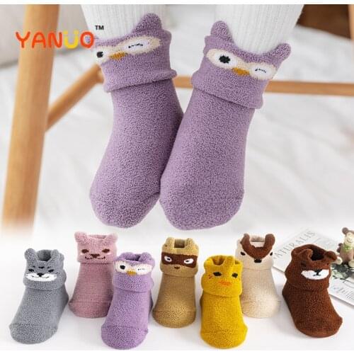 Newborn Non-Slip Baby Socks Kids Girls Silicone Coral Fleece Fox Toddler Socks For 0-4 Years Childrens Clothes Foot Socks Gifts
