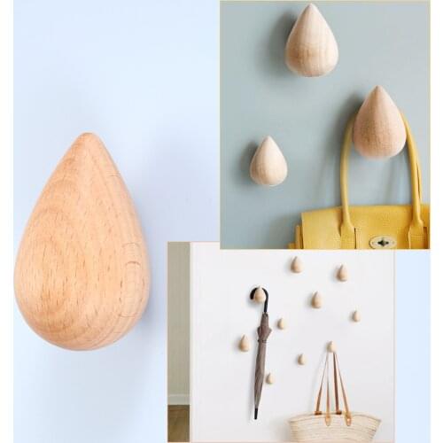 Nordic Wall Clothes Hanger Coat Wood Coat Rack Water Drop Shaped Wall Hook Free Perforated Handbag Hooks Home Decorative Hooks