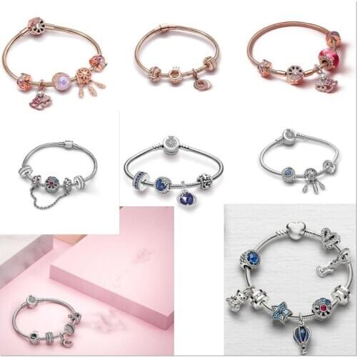 2020 NEW S925 Sterling Silver Best Seller Blue Safety Chain Charm Wedding Party Pan Bracelet