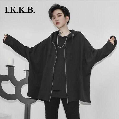Autumn and winter fashion mens top loose hooded sweater mens fashion brand ins cardigan youth trend dark zipper coat