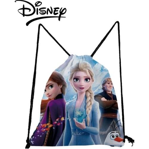 Disney Frozen Backpack Portable Storage Bag Cartoon Elsa Drawstring Bags Child Mini Blue School Bag Eco Friendly Shoe Pocket