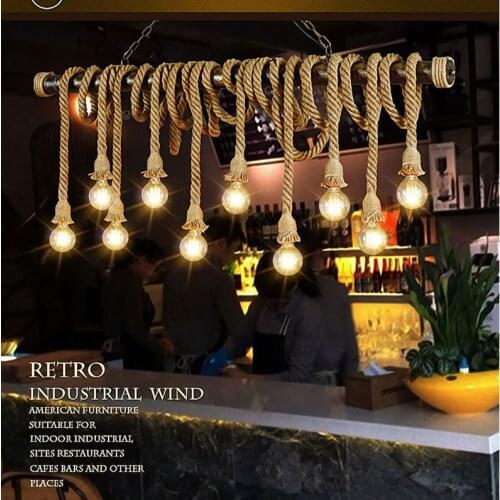 Industrial Retro Rope Hanging Lights Loft Chandelier Restaurant Suspended Lamps Living Room Fixtures Cafe Bar Deco Lighting