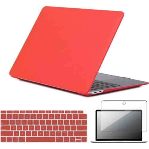 For Apple Macbook Air 11/Air 13/Pro 13/Pro 15 Rubberized Matte Red Hard Shell Laptop Case + US Keyboard Cover + Screen Protector