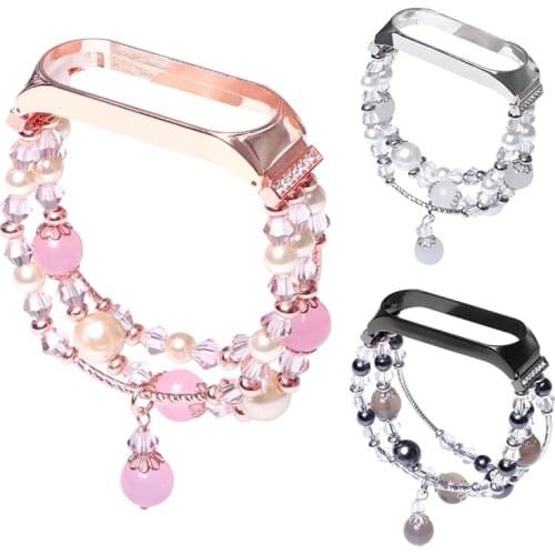 Jewelry Strap for Xiaomi Mi Band 6 5 4 3 Bracelet Bead Replacement Watchband for Miband 6 5 4 3 Women Girl Fashion Wriststrap