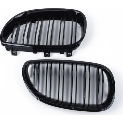 1 Pair Gloss Black Front Kidney Grill Double Slat Double Line Grille for BMW E60 E61 5 Series 2003-2010 Car Accessories Coupe
