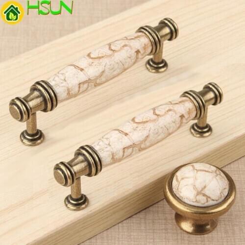 3.75" Drawer Knobs Pull Handles Ceramic Dresser Pulls Porcelain / Antique Bronze Kitchen Cabinet Door Pulls 96mm