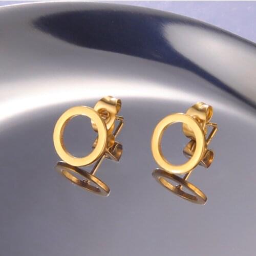 Skyrim Korean Round Geometric Earring Studs Women Girls Stainless Steel Gold Color Small Stud Earrings 2021 Trend Jewelry Gift