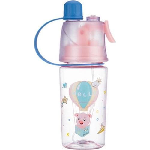 Student Portable Cartoon Plastic Cup Gym Outdoor Sports Cycling Plastic Spray Cup Yoga Camping Leakproof Spray Water Bottle