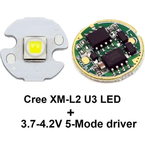 16MM XM-L2 U2 LED Star Cool white + 17mm XM-L/XM-L2 Flashlight Driver 5 Modes 3.7-4.2V flashlight Circuit Board