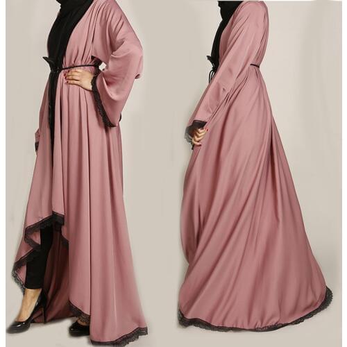 Turkey Islamic Muslim Abaya Dress Lace Irregular Hem Kaftan Open Abayas Outwear Long Robe Lace-up Hijab Dresses Tunic Arab Jubah