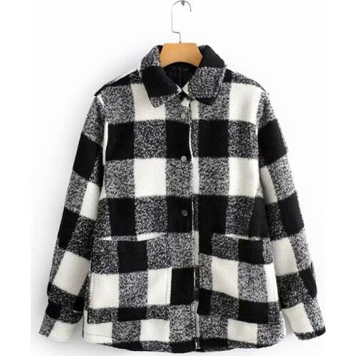 Vintage Chic Plaid Woolen Jacket Fashion Women Autumn Thick Shirt Jacket Elegant Ladies Turn-Down Collar Coats
