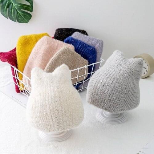 New Women Cute Cat Ear Winter Hat Double-layer Rabbit Fur Hat Stylish Soft Beanie Hat For Women Warm Grils Knitted Cap