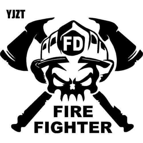 YJZT 15x12.1CM Cartoon Fun FIRE FIGHTER Vinyl Decal Car Window Sticker Black/Silver S8-1337