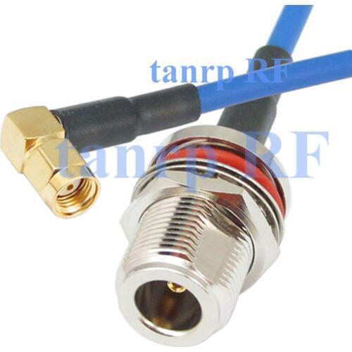 15CM Flexible blue jacket jumper cable RG402 6inch N female with nut bulkhead to RP-SMA male right angle RF adapter connector