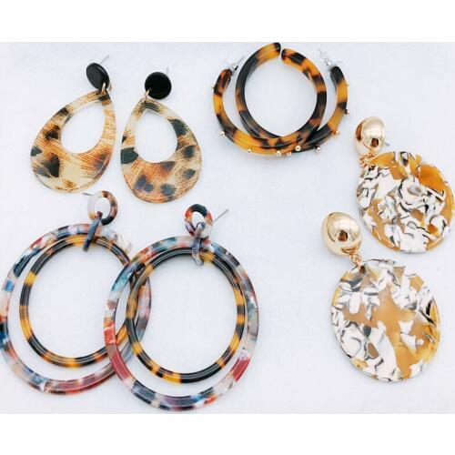 2019 New Female Fashion Leopard Acetate Water Drop Earrings Round Acrylic Geometric Earrings Jewelry For Women Gift