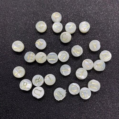 Natural Sea Shell Beads White Round Letter Beads Double-sided Loose Beads Pendant Suitable for DIY Earrings Necklace Jewelry