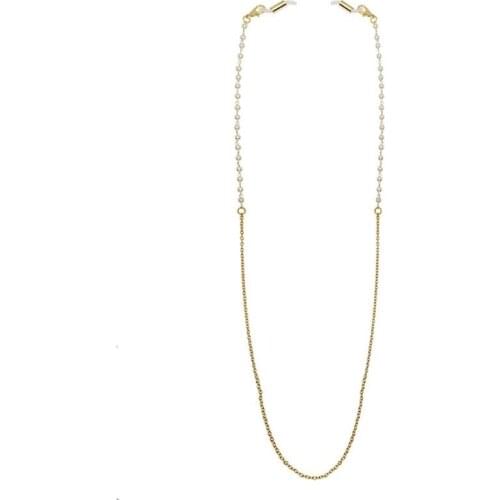 667E Womens Metal Pearl Beaded Reading Glasses Chain Sunglasses Holder Eyewear Retainer Chain Necklace Multi Layer Bracelet