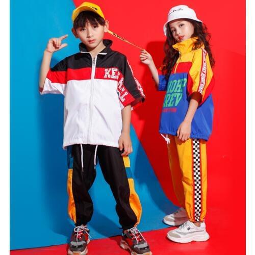 Kids Fashion Hip Hop Clothing High Neck Jacket Pullover Top Running Pants for Girls Boys Jazz Dance Costume Street Clothes