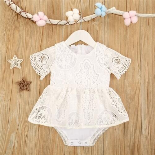 Cute Newborn Baby Girl Short Sleeve Lace Floral Romper Jumpsuit Tutu Dress Outfits Clothes for Summer 0-24Months