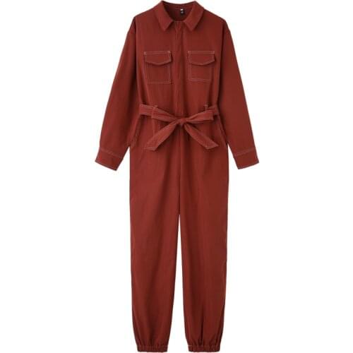 Women Long Sleeve Shirt Style Jumpsuit Spring Autumn Bright Line Bandage Streetwear Hip Hop Harem Overalls One Piece Pants C203