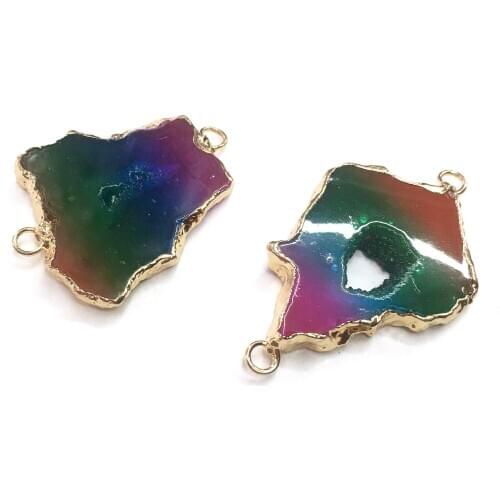 Natural Stone slice Agates Pendants irregular shape Double hole connector for Jewelry Making DIY Necklace Bracelet Accessories