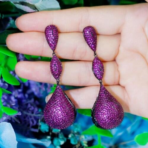 Bilincolor Trendy Purple Red Zircon Ball Simple Drop Earring for women