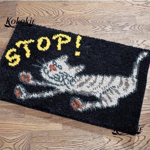 Cat diy latch hook kits rug 3d printed canvas accessories home decor needle for carpet embroidery foamy floralkussen knooppakket