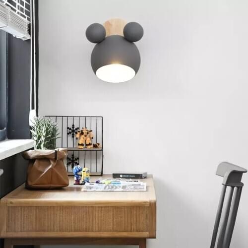 Novelty Creative Led Wall Lamp With Iron Lampshade Wood Lighting Fixture Bedside Kids Room Corridor Nordic Wall Light Luminaire