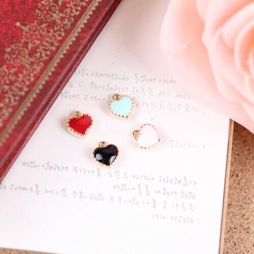 Wholesale 200PCS/Lot Enamel Heart Charms Gold Tone Oil Drop Valentines Day Love Hearts Jewelry Floating Pendant Charm