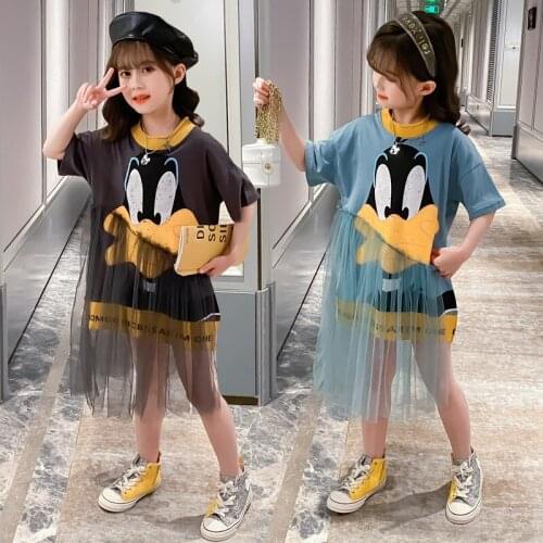 Girls Dresses Teenage Children Party Dress Clothes For Girls Summer Mesh Cartoon Kids Dress For Girls 4 5 6 7 8 9 10 11 12 Years