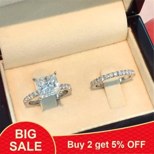 Luxury Female Small Crystal Ring Set Cute Silver Color Engagement Ring Vintage Love Wedding Rings For Women